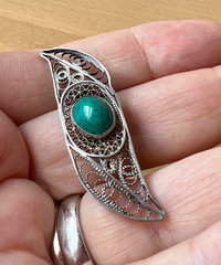 VINTAGE ISRAEL CHRYSOCOLLA EILAT STONE LACE DESIGN BROOCH PIN 925 STERLING SILVR