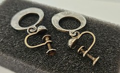 VTG Sterling Abalone Inlay Dangle Screw Back Earrings. Marked Made in Mexico.