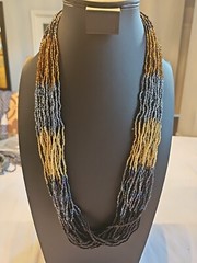 Multi-Layer Handmade Necklace Black Gold Brown Beaded 15in Long Made In Bali