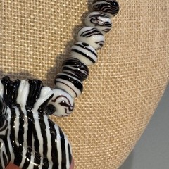 Handcrafted Glass Zebra Necklace Black & White Beads Signed 2002 Adjustable