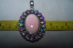 Artisan Sterling Silver Southwestern Pink Conch Purple Fire Opal Cluster Pendant
