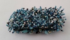 Handmade Bracelet GLASS BEADS AQUA BLUE TURQUOISE PEACOCK BEIGE JASPER 6 inch