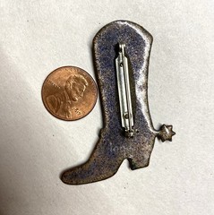 Large Cowboy Boot pin , Enamel on Copper Brooch- Blue/Green colors- Inga