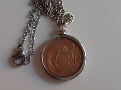 1982 Irish 1 Penny Coin Pendant, Bird from the Book of Kells