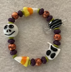 Halloween Candy & Ghouls LampWork Glass & Lava Stone Beaded Bracelet