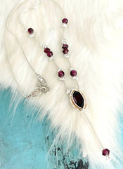 Sterling Silver Garnet Y Lariat Gemstone Pendant Necklace 17″ Signed N & E