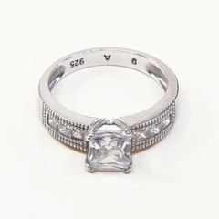 Sz 9.75, Vtg Sterling Silver Fashion Ring, 925 Silver Engagement Ring W/ Cz