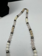 227 Silver Tone Clasp On Rose Quartz Jasper 16” Necklace 43.14 Grams