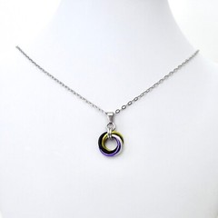 Nonbinary pride pendant, chainmail love knot handmade by TattooedAndChained