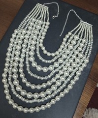 Heavy 8 Layered Chunky Creamy White Faux Pearls Statement Bib 24″Inch Necklace