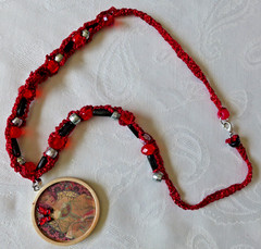 Handmade Necklace With Hand Painted Wood charm Natural Artistic Eco Beauty beads