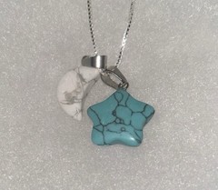 Howlite Moon And Turquoise Star Sterling Silver 16” Necklace