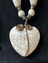 Magnesite Heart Necklace and Earring Set, Handmade Artisan Jewelry