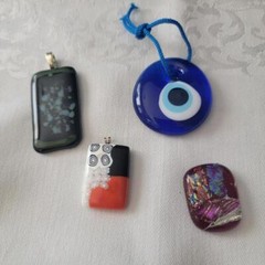 Lot of 4 Dichroic Art Glass Pendants – ONE AS IS