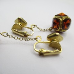 Dangle Chain Orange Glass Vintage Clip On Earrings MCM