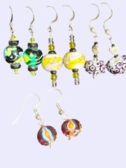 Set Of 4 Pairs Handblow Glass Bead Earrings With Sterling Silver Hooks Art Glass