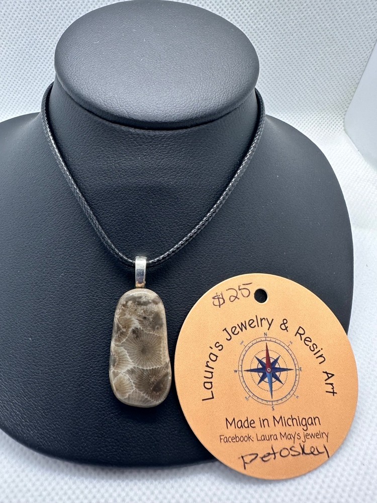 Petoskey stone pendant, hand crafted, Michigan made product