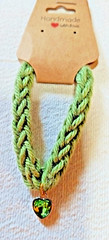 Bracelet Handmade Green Crystal Heart Charm Spool Knitted Green Braided Chain