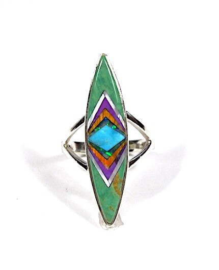Multicolor Inlay 925 Sterling Silver long Ring sz 5-10