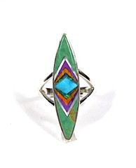 Multicolor Inlay 925 Sterling Silver long Ring sz 5-10