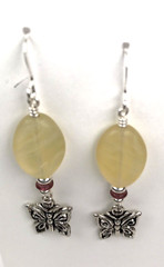 Handmade Light Yellow Glass Bead with Beautiful Butterfly, Silver Plated Hooks