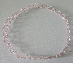 Hand Crocheted Pink Wire Bracelet 1/2″ Wide Handmade Bangle Lt Wt Jewelry W023