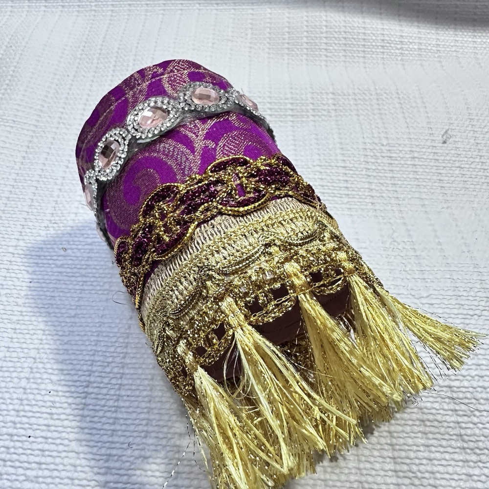 Boho Fabric Wide Cuff Womens Bracelet Jeweled Fringe Metallic Handmade 7.5 8
