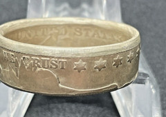 1906 Barber Half Dollar Coin Ring 90% Silver Size 13.5 Handmade USA