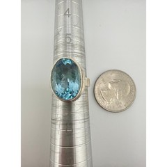 925 Sterling Silver Faceted Blue Topaz Aquamarine Ring Size 6.5
