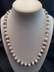 Sterling Semi-round Cultured Freshwater Pearl And Amethyst Chip Necklace 19.5”