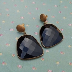 Artisan Black Tourmaline Earrings Large Faceted Statement Geometric OOAK Gift