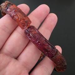 RARE Genuine Amber Carved Floral Chunky Tube Bead Stretch Bracelet Tested HTF