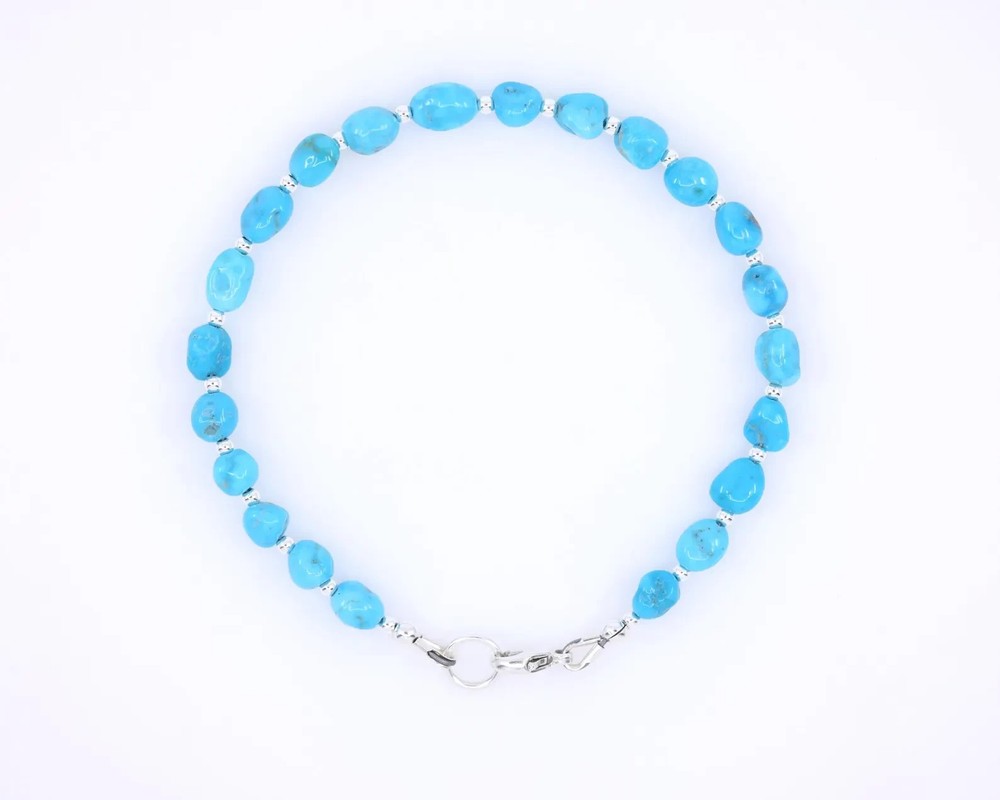 Sleeping Beauty Turquoise Nugget Bracelet | 5mm Gemstone | Sterling Silver