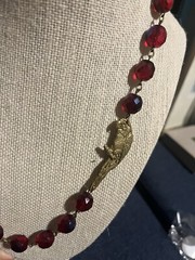 Caribbean Queen Necklace, 20 Inches Long, Red Beads & A Parrot Charm