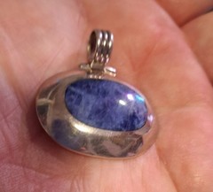 Vintage Sodalite Inlay Sterling Silver Hinged Bail Pendant 925