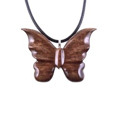 Wooden Butterfly Necklace, Butterfly Pendant, Hand-Carved Wood Jewelry for Women