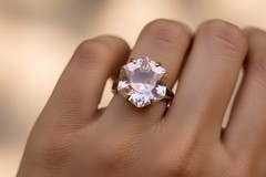 Rose Quartz Ring Anemone Jewelry Hexagon Cut Yellow Gold Solid Pink