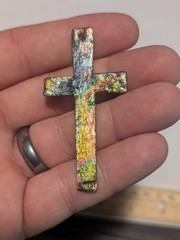 JMAT Handmade Rainbow Copper Cross Pendant Brooch Lapel Pin