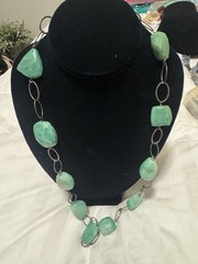 30”Green Chalcedony Nugget Beads &Silver Links necklace W/silver Lobster Clasp.