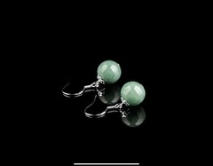 NEW Natural Green Jade Bead Earrings S925 Silver Only ONE Pair