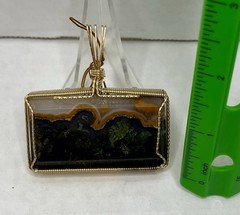 Sagenite Burst Green Plume In Clear Calcedony Texas Agate Pendant & Wire Wrapped