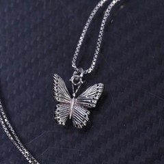 up to 26” Italian Dyadema sterling silver 925 box necklace butterfly pendant