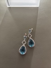 Light Blue Pear Shape Dangle Earrings 925 Sterling Silver