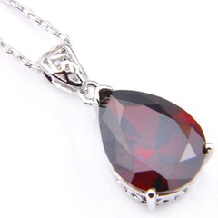 Unqiue Silver Huge Teardrop Fire Red Garnet Gemstone Silver Necklace Pendant P17
