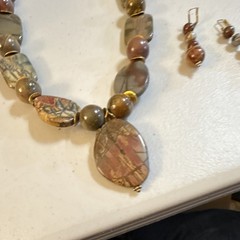 Jasper Handcrafted Jewelry Set Necklace Earrings Brown Multicolor Brass Women