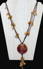 Carnelian Stone Necklace Large Round Pendant Tassel Natural Polished Gemstones