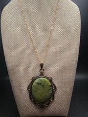 Large Serpentine Gemstone Pendant in Brass Setting 1.5″ x 2.75″