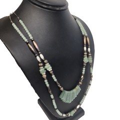 Handcrafted Double-Strand Green Aventurine & Bead Necklace With Metal Accents