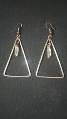 Triangle, Silver, Dangle Earrings, with Quartz Crystal Points, 2 inches, Jewelry