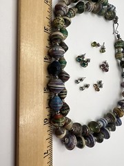Handcrafted Teng Yue Recycled Multicolored Paper Beads Swirl Chunky Necklace EUC